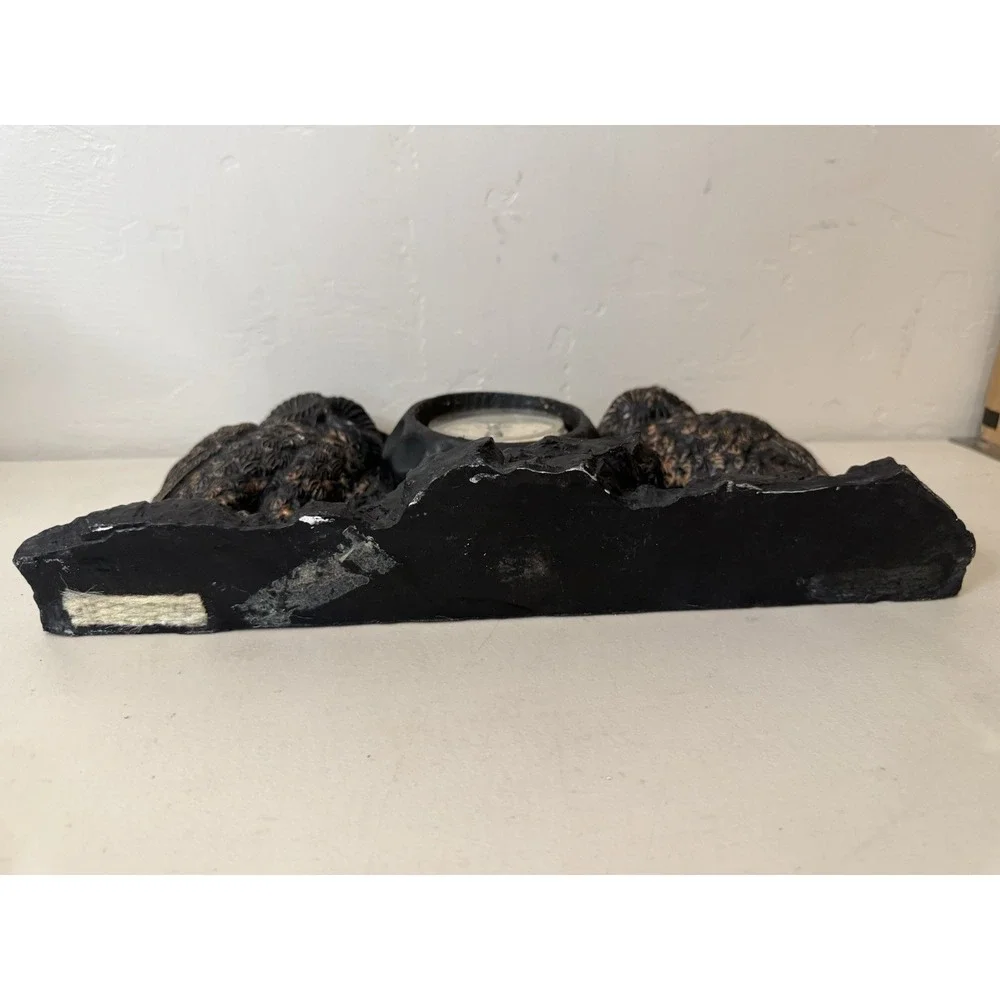 Vintage Double Owl Mantel Clock Retro Faux Stone Quartz Desk Shelf Decor 1980s